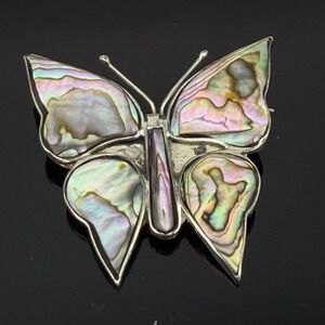 Vintage Mexico 925 Abalone Shell Butterfly Brooch Sterling Silver Pin